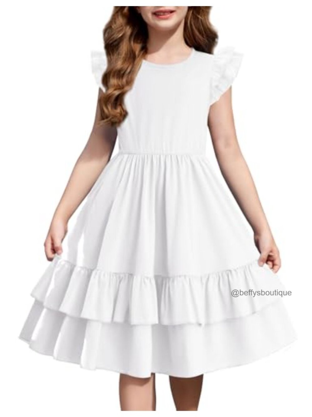 Girls Flutter Sleeve Tiered Dress with Pockets - Casual Summer Style
